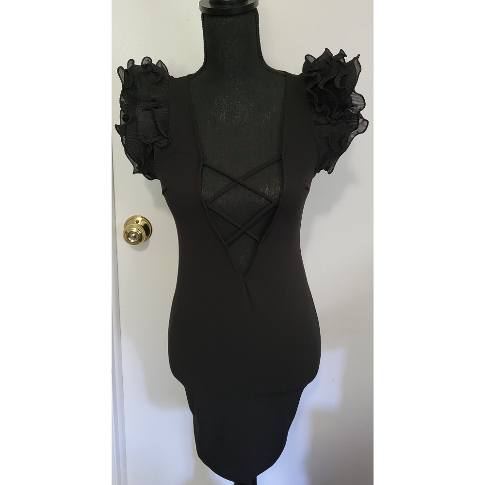 K Too Ruffle Sleeve Plunge Neck Dress